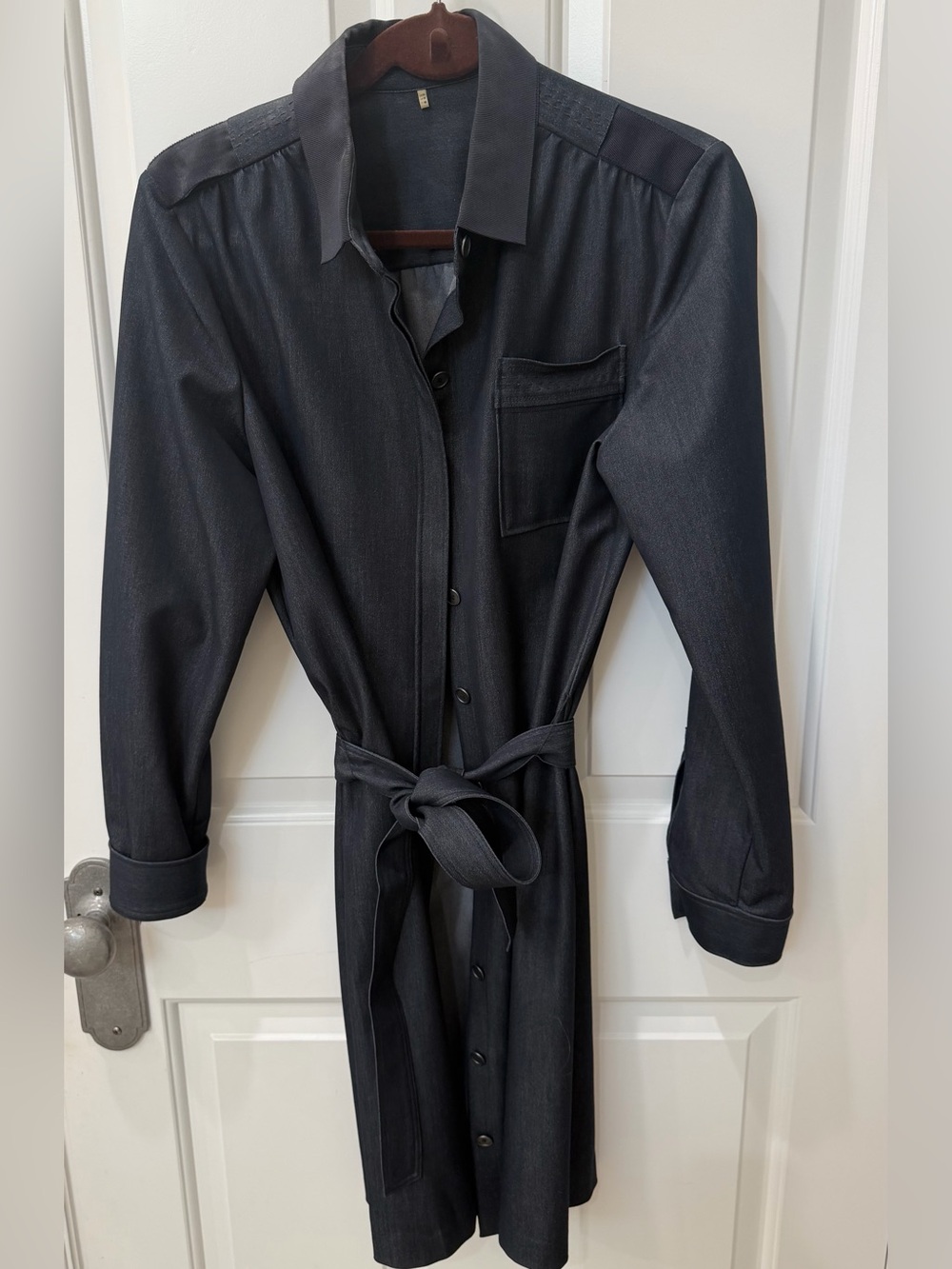 Elie Tahari Denim Button-Down Shirt Dress with Tie Waist